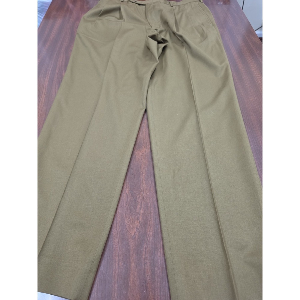VTG Corbin Mens Dress Pants Green Pleated Classic Wool Blend W38 L32(measured)